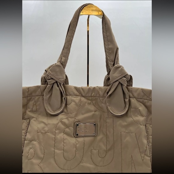 Marc By Marc Jacobs Nylon Quilted Tote Bag Purse Logo Stitching Throughout Gray - Picture 2 of 16